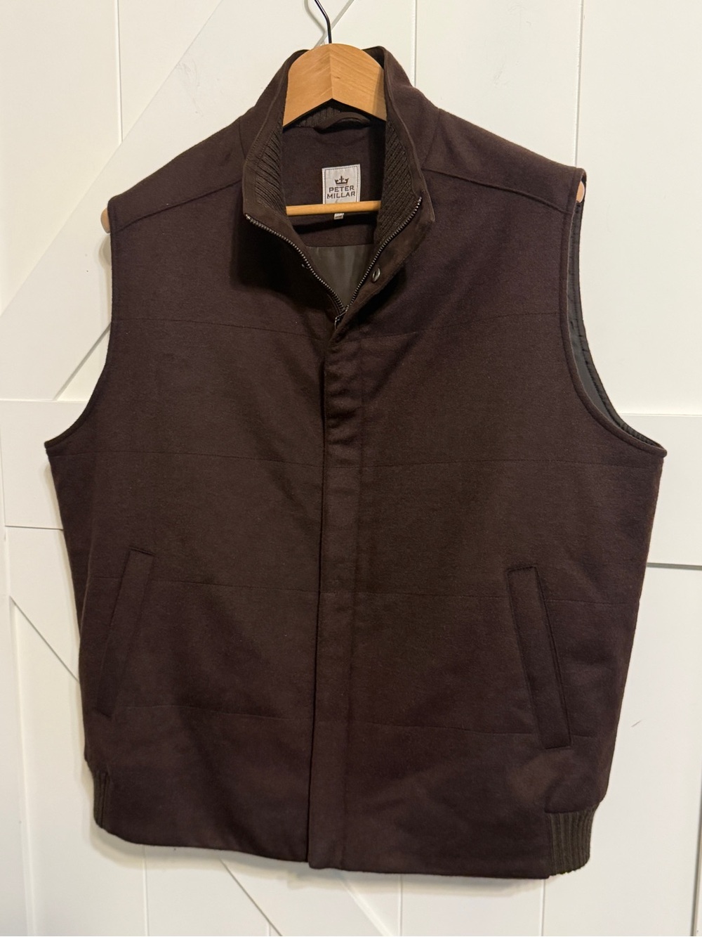 Peter Millar Men’s L Brown Wool Cashmere Full Zip Vest Quilted Lined Classic
